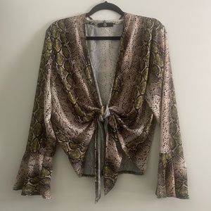 Misguided Snake Print Tie Front Top
